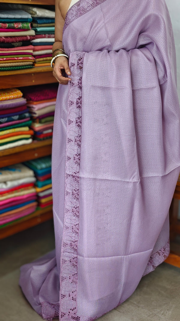 Light Lavender Net Kota Saree with Cutwork - 409M
