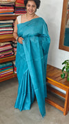 Sky Blue Lined Noil Tussar Silk Saree - 174D