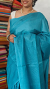 Sky Blue Lined Noil Tussar Silk Saree - 174D