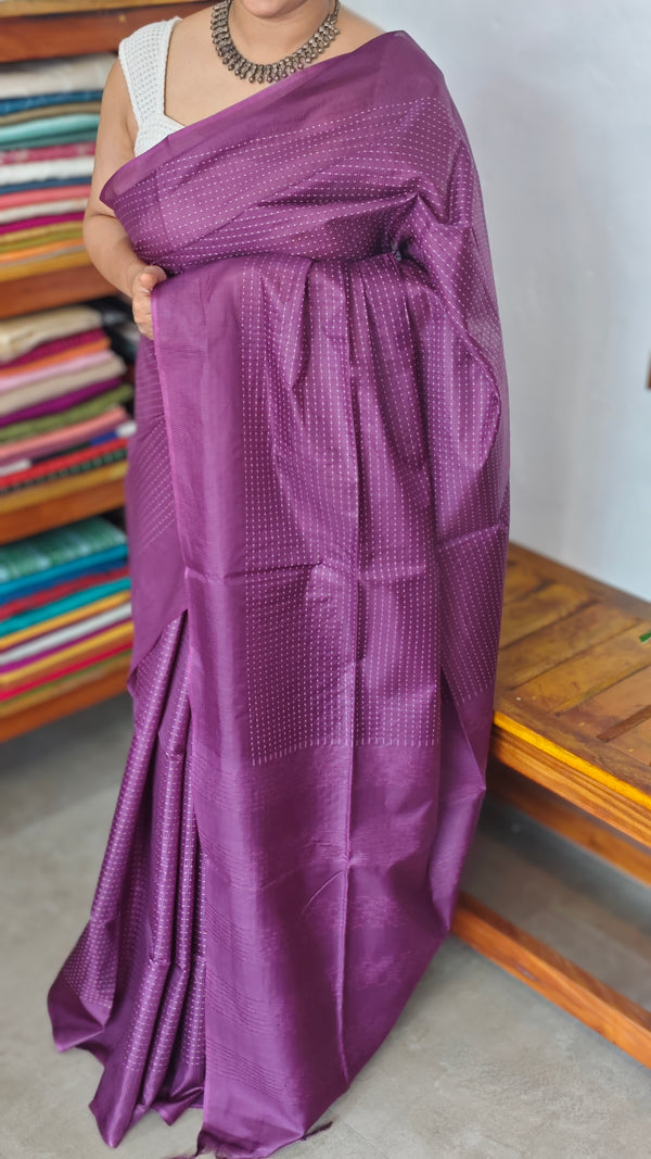 Wine Lined Noil Tussar Silk Saree - 174D