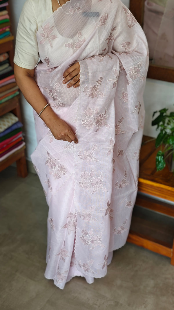 Pastel Pink Embroidered Kota Saree - RN233
