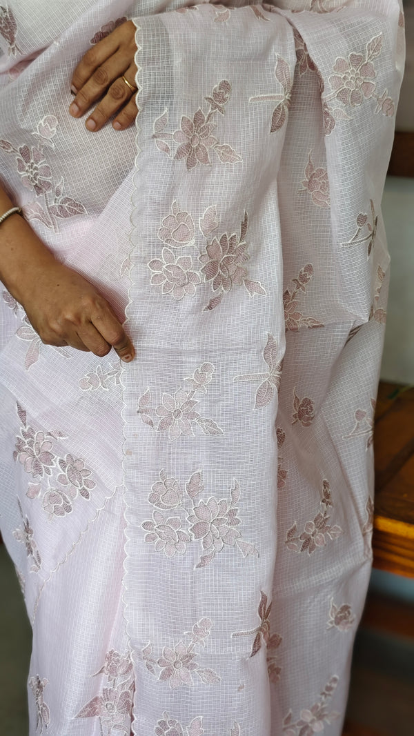 Pastel Pink Embroidered Kota Saree - RN233