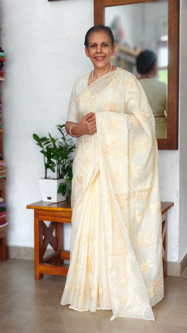 Canary Yellow Embroidered Kota Saree - RN233