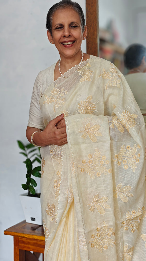 Canary Yellow Embroidered Kota Saree - RN233