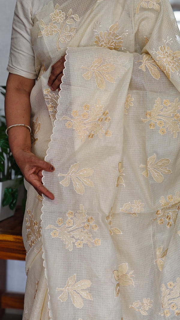Canary Yellow Embroidered Kota Saree - RN233