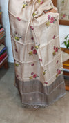 Light Beige and Pink Checked Tussar Suit - G913