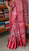 Cherry Red Banarasi Dola Silk Saree