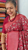 Cherry Red Banarasi Dola Silk Saree