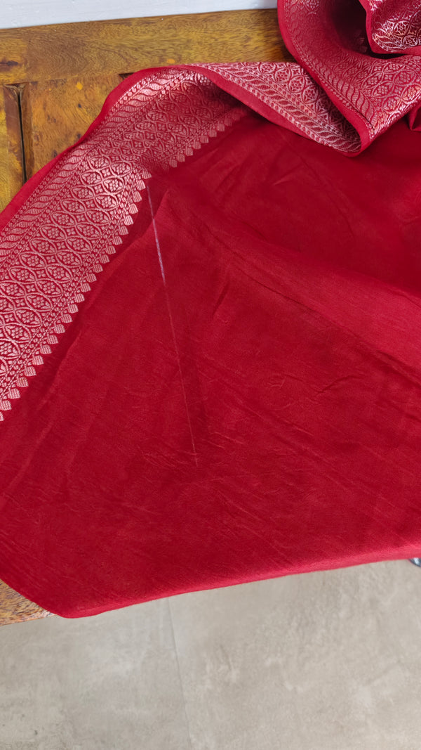 Cherry Red Banarasi Dola Silk Saree