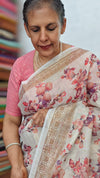 Beige Printed Linen Saree