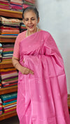 Candy Pink Lined Noil Tussar Silk Saree