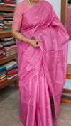 Candy Pink Lined Noil Tussar Silk Saree