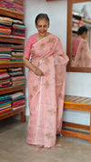 Light Peach Embroidered Silky Kota Saree