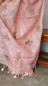Light Peach Embroidered Silky Kota Saree
