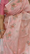 Light Peach Embroidered Silky Kota Saree