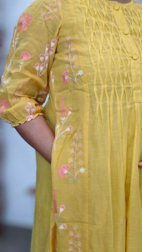 Mustard Mal Chanderi Dress - SCG11