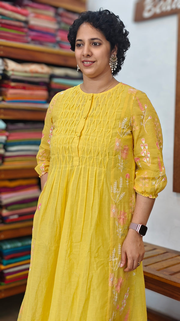 Mustard Mal Chanderi Dress - SCG11