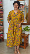 Mustard Floral Printed Anarkali Dress