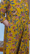 Mustard Floral Printed Anarkali Dress