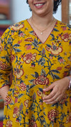 Mustard Floral Printed Anarkali Dress