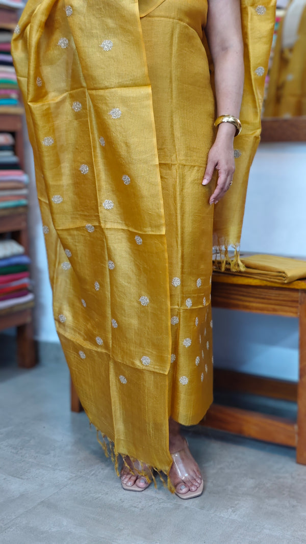 Golden Mustard Checked Tussar Silk Suit - ZC570