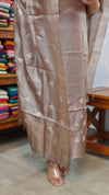 Taupe Checked Tussar Silk Suit - ZC570