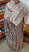 Taupe Checked Tussar Silk Suit - ZC570