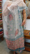 Teal Printed Kota Doria Suit - GD331