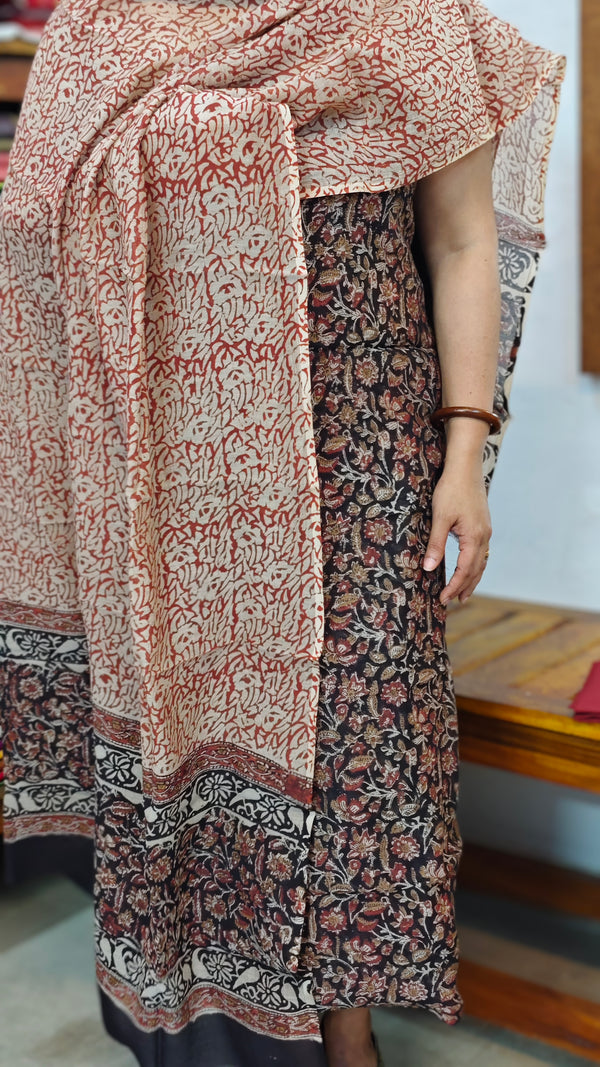 Black and brick red Mal chanderi Suit
