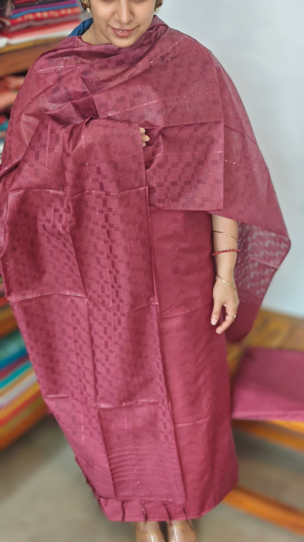 Maroon Semi Tussar Silk Suit - EAY6