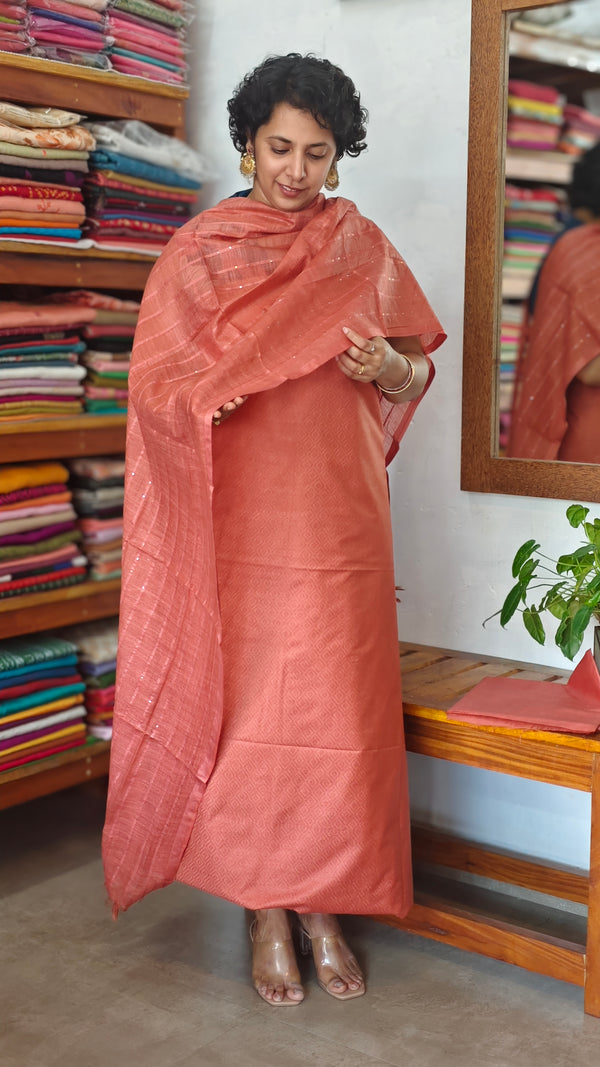 Dusty Peach Semi Tussar Silk Suit - EAY6 - 2