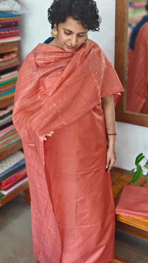 Dusty Peach Semi Tussar Silk Suit - EAY6 - 2