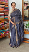 Dark Blue Mini Check Semi Silk Saree - BGR8