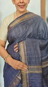 Dark Blue Mini Check Semi Silk Saree - BGR8