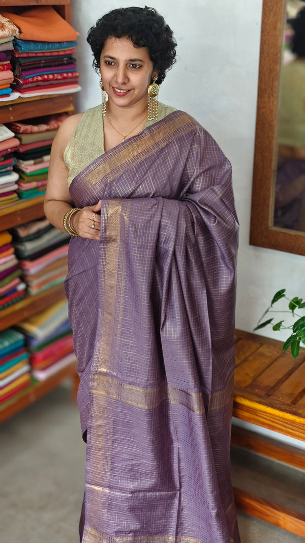 Dusty Lavender Mini Checks Semi Silk Saree - BGR8
