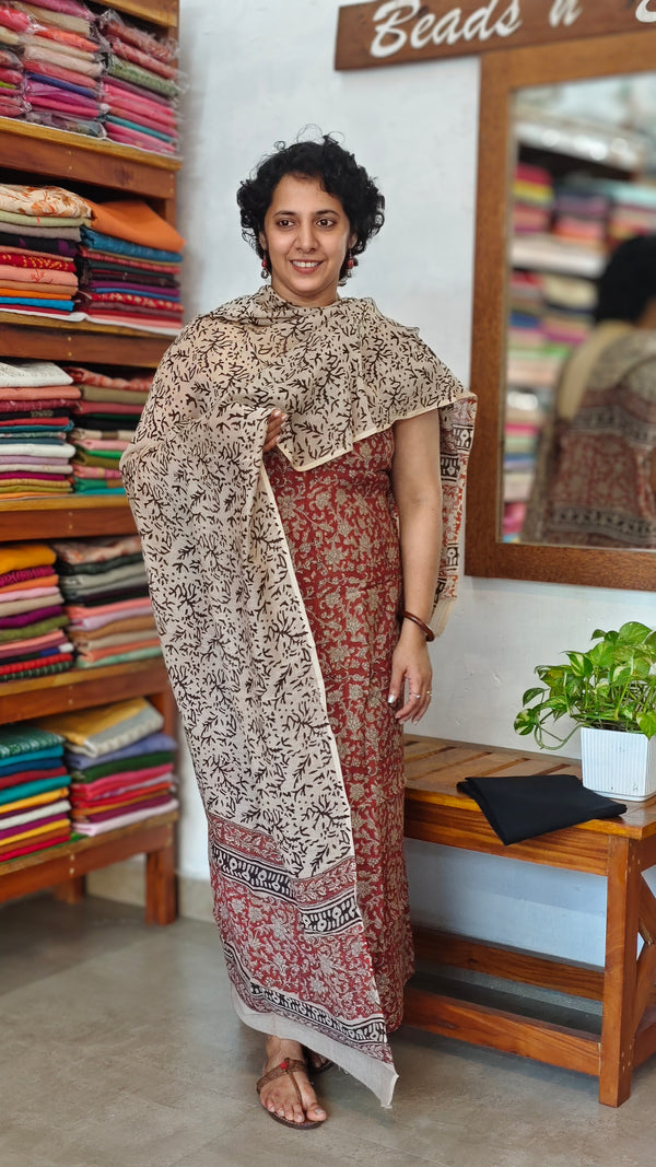 Brick Red and Cream Mal Chanderi Suit
