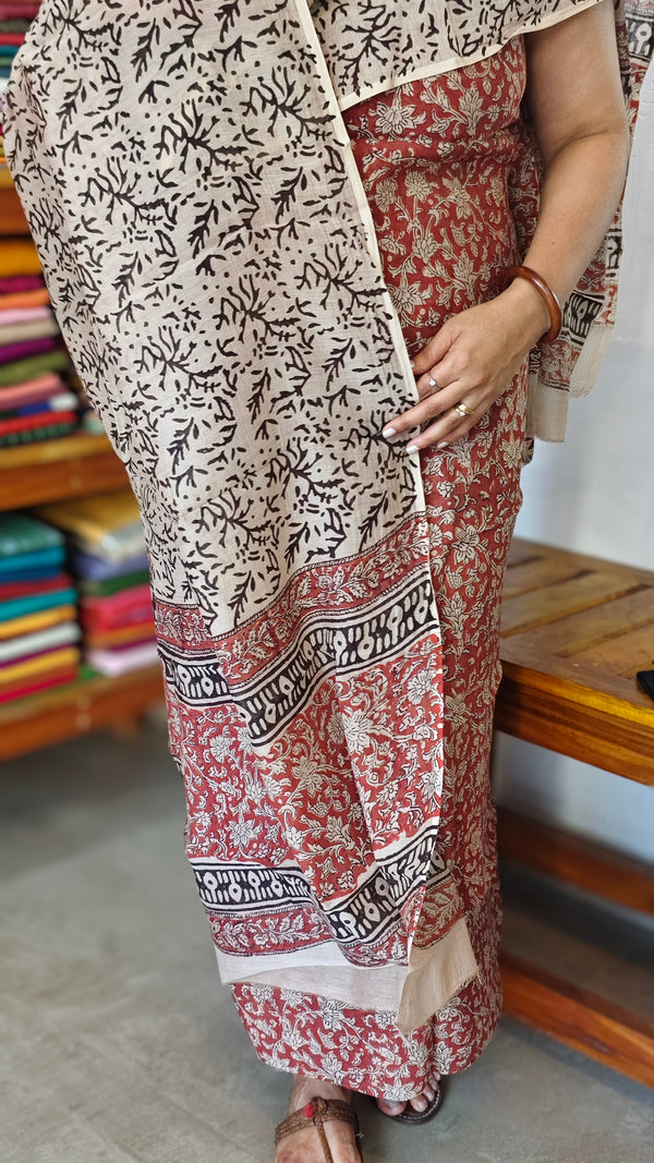 Brick Red and Cream Mal Chanderi Suit