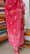 Cherry Red Net Kota Kurti Set - KN05