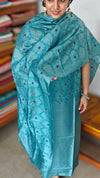 Teal Blue Embroidered Tussar Silk Suit - CC31