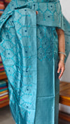 Teal Blue Embroidered Tussar Silk Suit - CC31