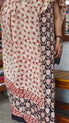 Black, Beige and Brick Red Block printed cotton suit