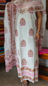 Off white and pink Cotton suit with Kota Doria Dupatta