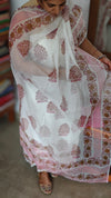 Off white and pink Cotton suit with Kota Doria Dupatta