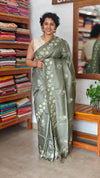 Muted Sage Green Tussar Silk Saree - ADX22