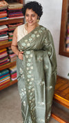 Muted Sage Green Tussar Silk Saree - ADX22