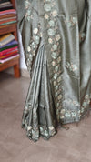 Muted Sage Green Tussar Silk Saree - ADX22