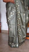 Muted Sage Green Tussar Silk Saree - ADX22