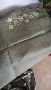 Muted Sage Green Tussar Silk Saree - ADX22