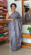 Lavender Blue Tussar Silk Saree - ADX22