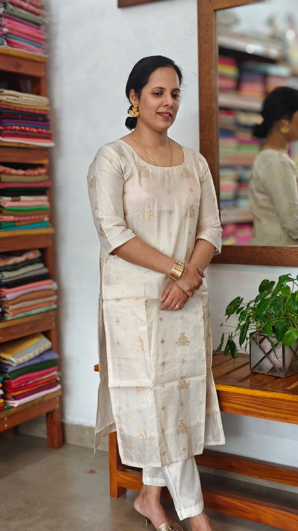 Cream gold Tissue Kurti